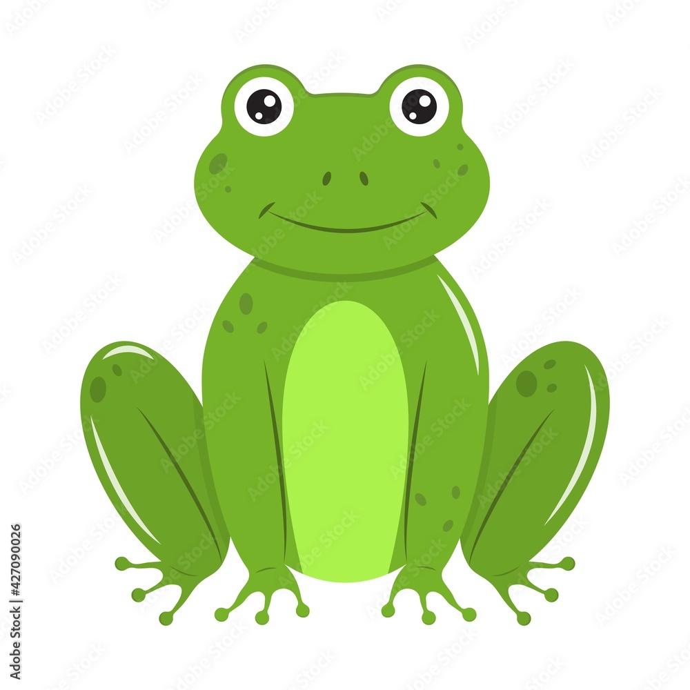 Cute cartoon green frog. Element for design. Vector illustration isolated on white background. Cute cartoon green frog. Element for design. Vector illustration isolated on white background.