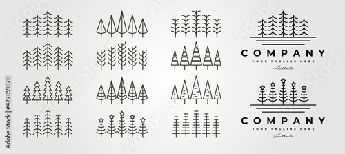 Valokuva set of vector pines thin line icon logo symbol illustration design, collection o