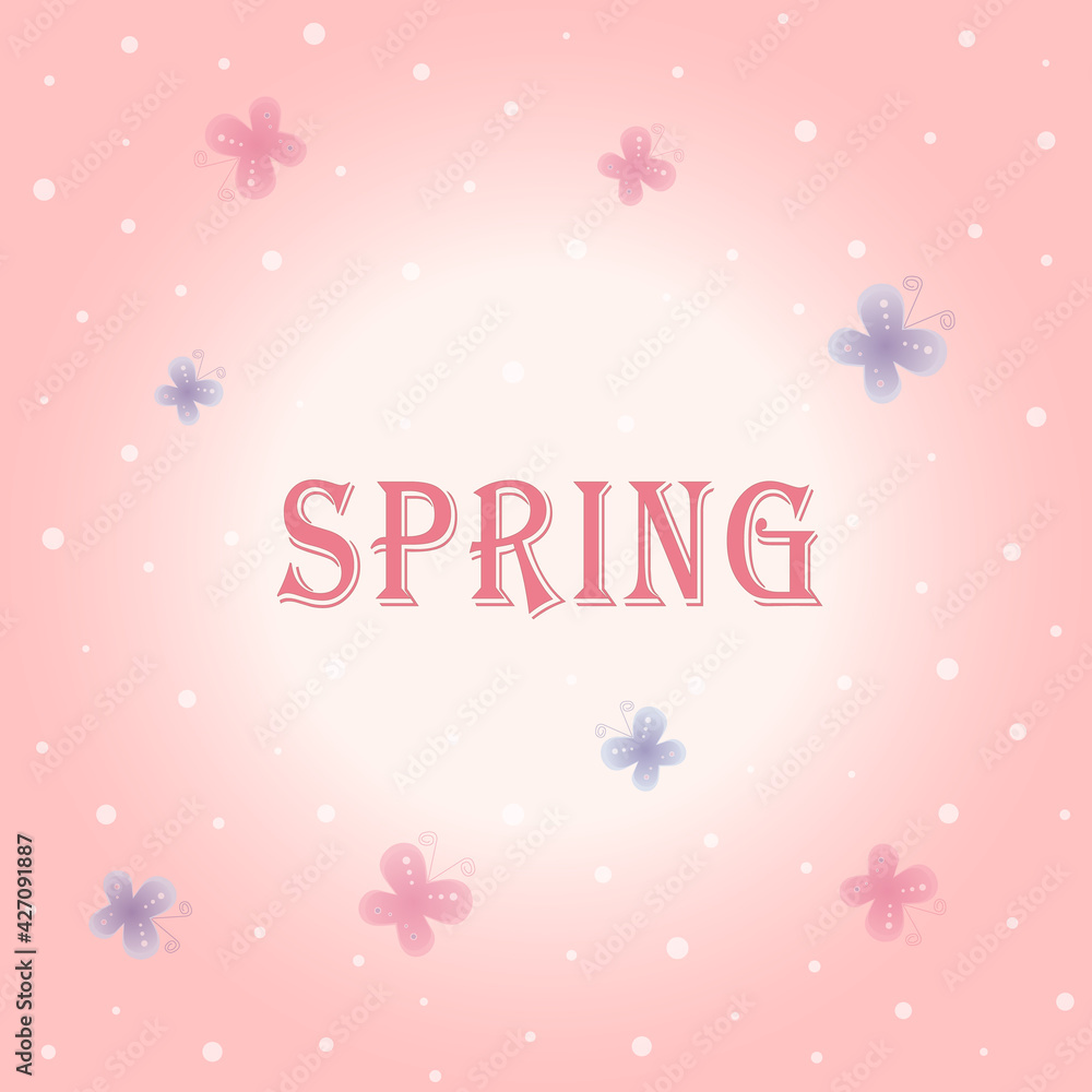 Colorful spring background with beautiful butterflies. Vector illustration on pink background