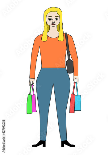 Girl standing cartoon character isolated - vector