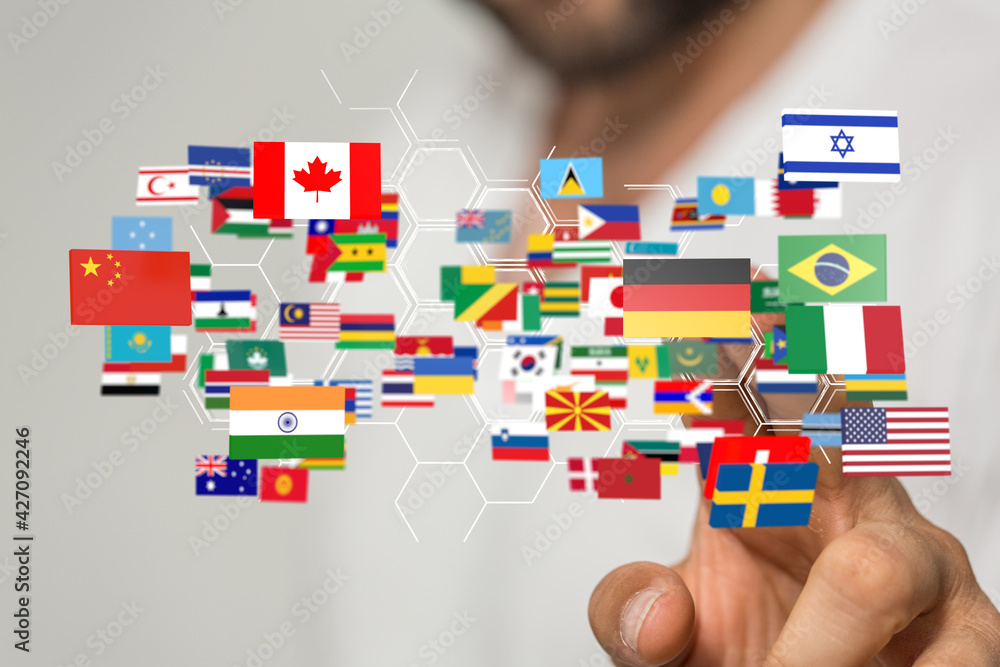 World map with all states and their flags World map with all states and their flags