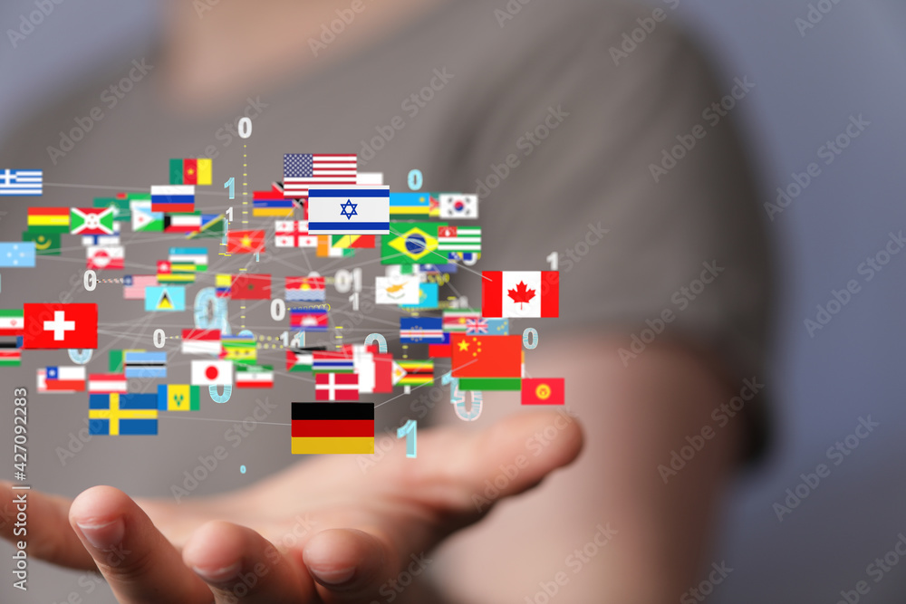 World map with all states and their flags World map with all states and their flags