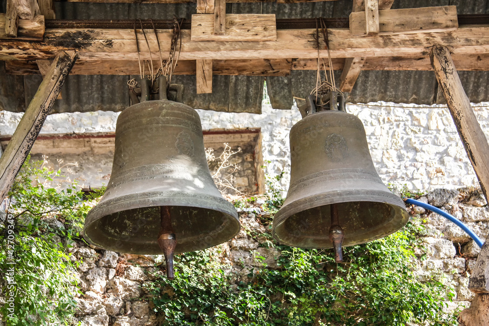 Fototapeta premium Temporary bell tower of the Mega Spilion monastery