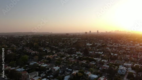 Aerial Los Angeles Larchmont Village Sunset Back California USA photo