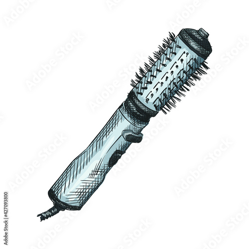 Watercolor Hand drawn sketch of Hair Dryer Comb Attachment on a white background. Barber Shop Sketch. Hair stylie, barber accessories