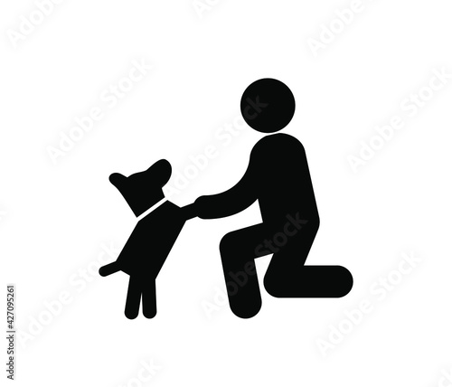 Man and dog vector icon.  Editable stroke. Linear style sign for use on web design and mobile apps, logo. Symbol illustration. Pixel vector graphics - Vector