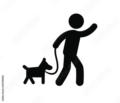 Man walking with dog vector icon.  Editable stroke. Linear style sign for use on web design and mobile apps, logo. Symbol illustration. Pixel vector graphics - Vector