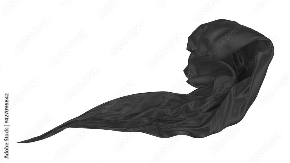 Beautiful flowing fabric of black wavy silk or satin. 3d rendering image. Beautiful flowing fabric of black wavy silk or satin. 3d rendering image.