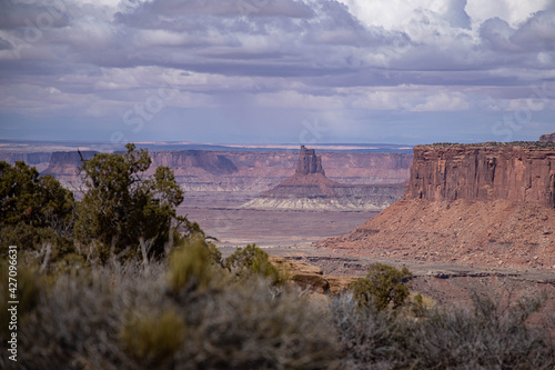 Canyon view with narrow butte.