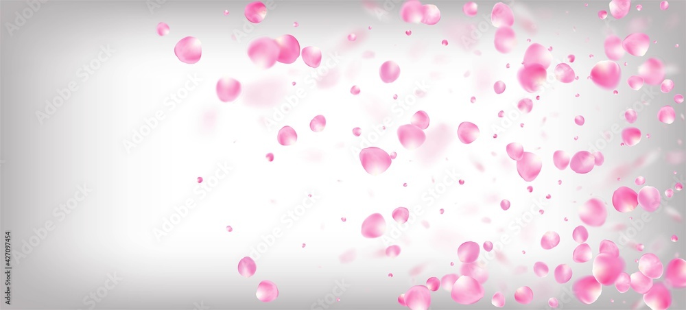 Rose Petals Falling Confetti. Noble Rich VIP Pastel Pattern. Windy