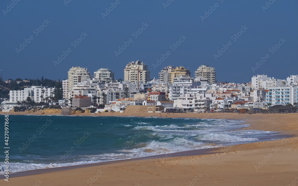 Beuatiful skyline of Armacaou de Pera with dunes in Portugal