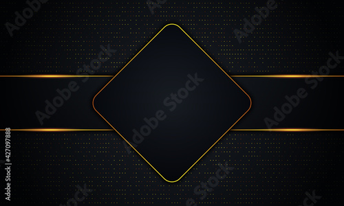 Luxury dark rectangle and stripes with golden lines and dot background.