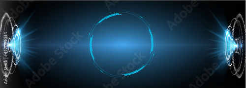Dome shield geometric on a blue futuristic background. Hologram Bubble shield. Blank display, stage for show product in futuristic cyberpunk style. Cover concept in technological game style. Vector 3d