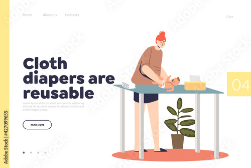 Wallpaper Mural Cloth diapers reusable concept of landing page with mother changing diaper to newborn kid Torontodigital.ca