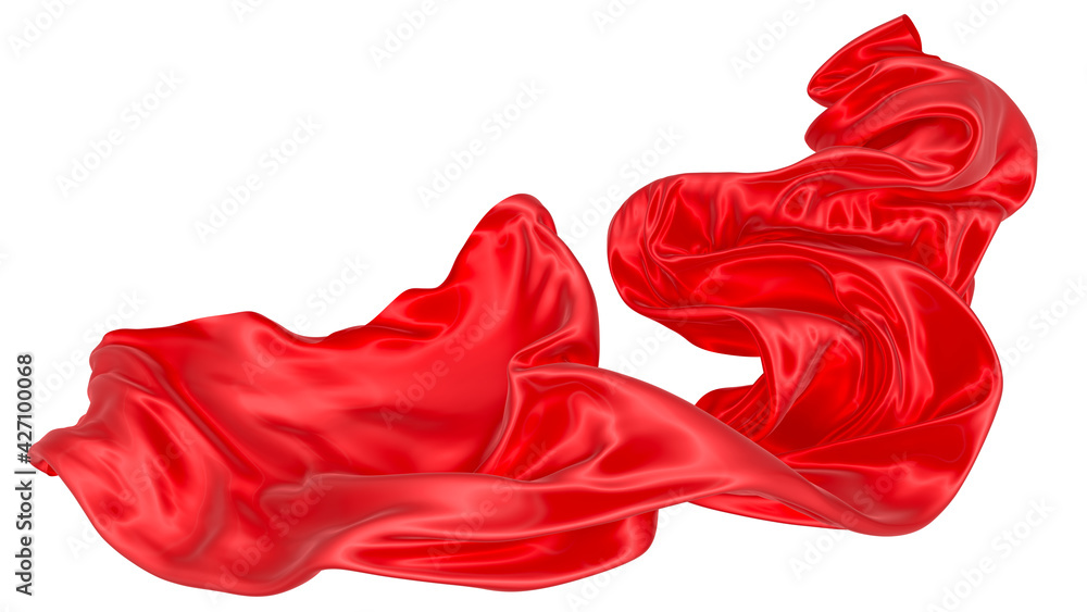 Fototapeta premium Beautiful flowing fabric of red wavy silk or satin. 3d rendering image.