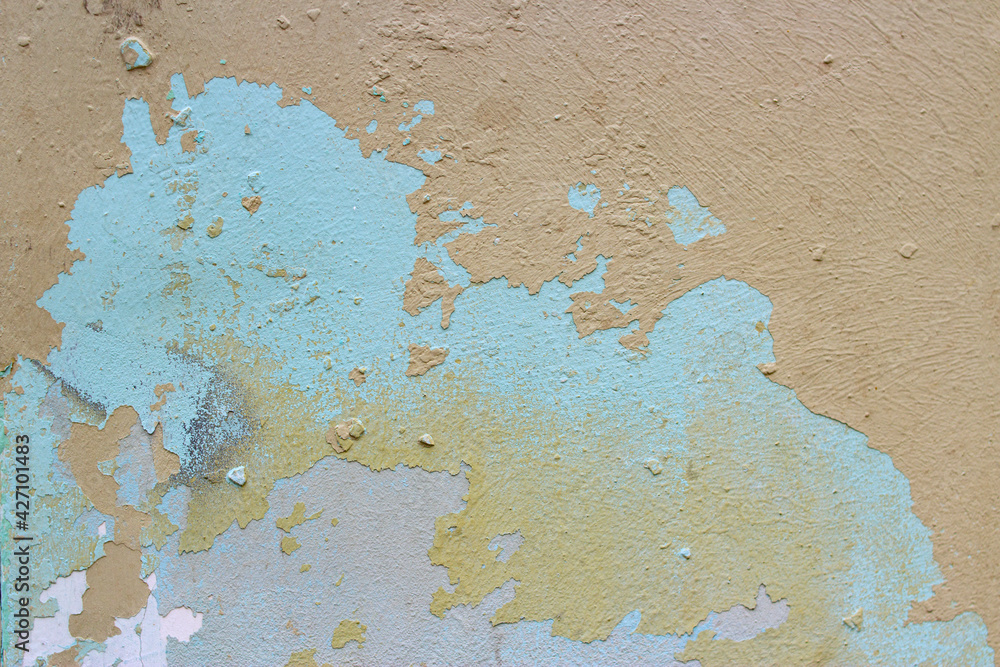 Old wall painted with green turquoise paint background image 