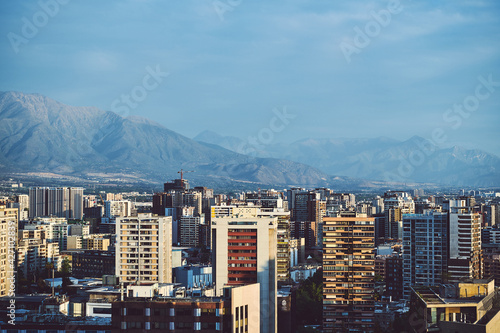 Santiago city skyline at sunset