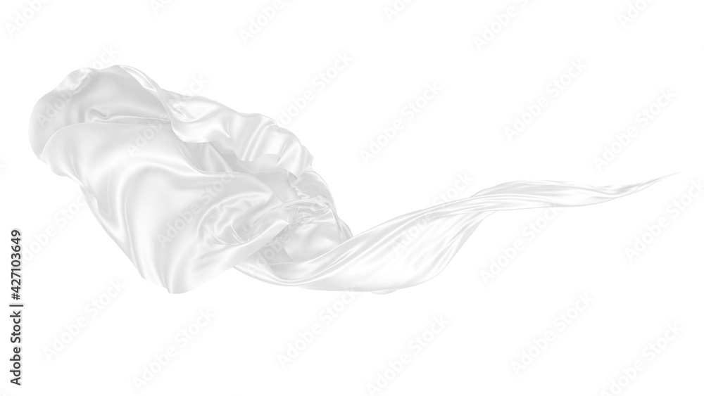 Beautiful flowing fabric of white wavy silk or satin. 3d rendering image. Beautiful flowing fabric of white wavy silk or satin. 3d rendering image.