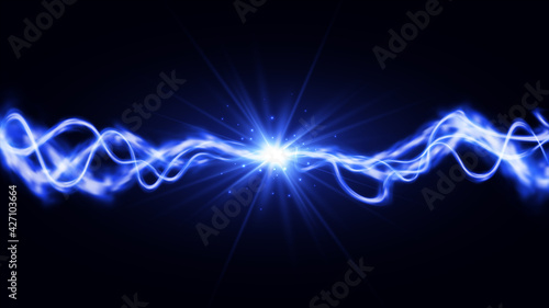 Realistic lightnings. Collision of two forces. Vector light effect