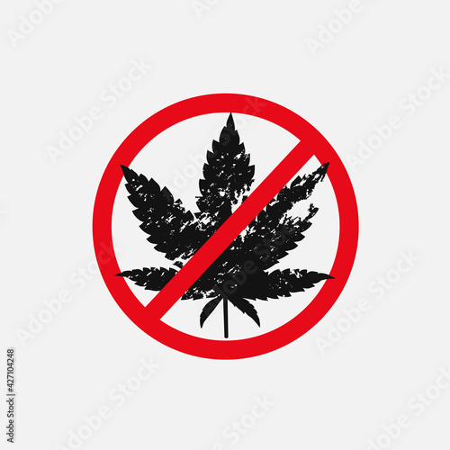 Cannabis leaf icon in prohibition red circle, No Marijuana ban or stop sign, forbidden symbol. Vector illustration isolated on white