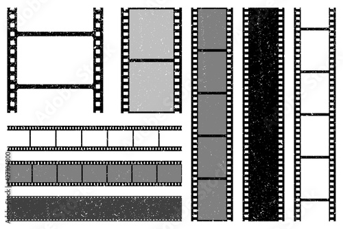 Grunge film strips collection. Old retro cinema movie strip. Video recording. Vector illustration.