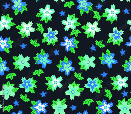Vector stylish floristic pattern with decorative small flowers and leaves. Vintage background and print for textiles and fashion accessories