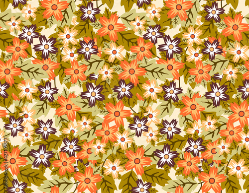 Vector stylish floristic pattern with decorative small flowers and leaves. Vintage background and print for textiles and fashion accessories