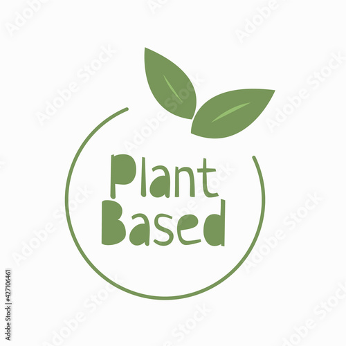 Plant based flat style hadn't drawn icon. Vegan food. Ecology friendly food. Logo in line style. Eco label 