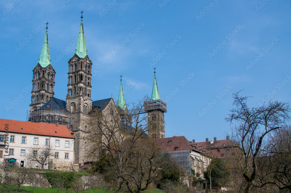 The Bamberg Cathedral in the World Heritage city of Bamberg, Germany, photographed from the cathedral ground.