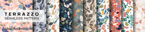 Set of seamless textures of terrazzo and artificial stone. Vector design