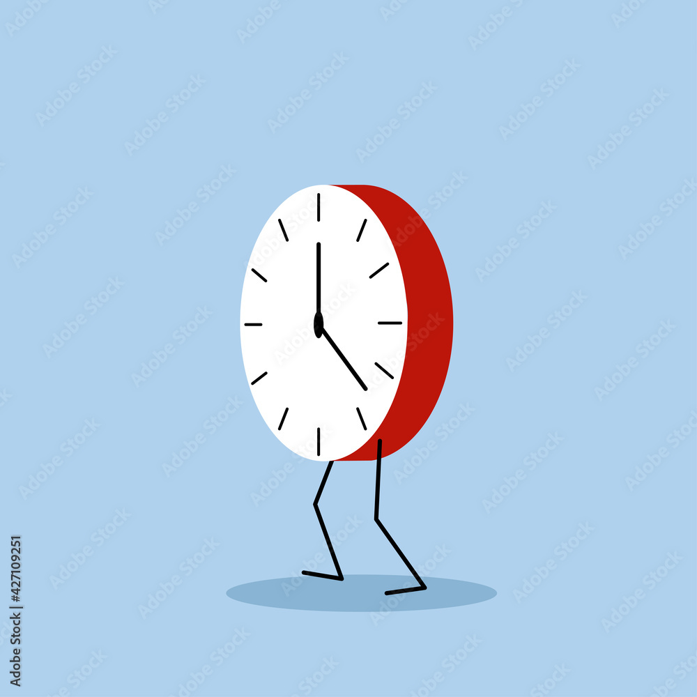 Cartoon clock running. Flat vector, illustration isolated on white