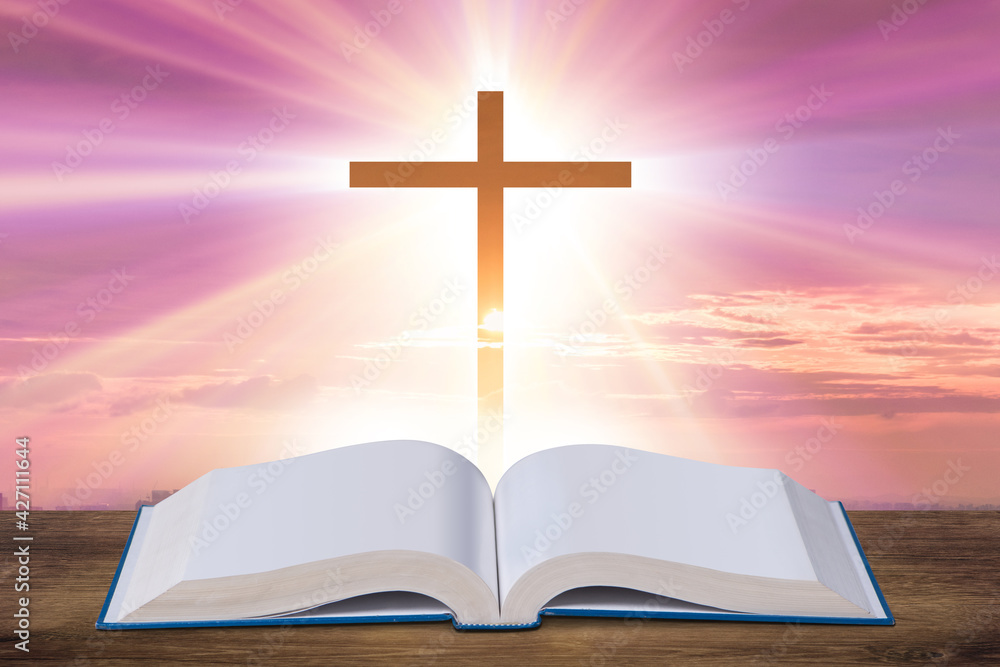 Religious concept with cross and bible book Religious concept with cross and bible book