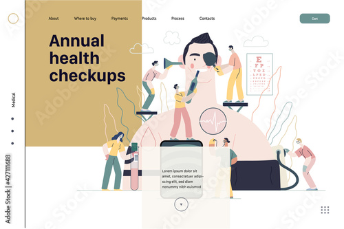 Annual health checkups - medical insurance illustration. Modern flat vector