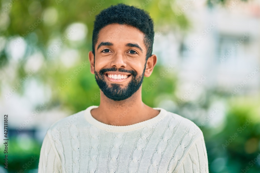 Young african american man smiling happy standing at the park. Young african american man smiling happy standing at the park.