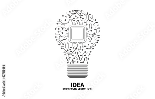 Vector light bulb from dot connect line circuit board with CPU inside. Concept of business plan and creative idea.