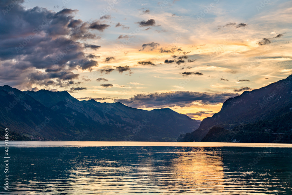 Sunrise above Lake Brienz in Switzerland