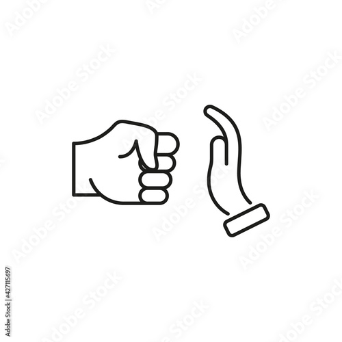 Domestic Violence line icon. Stop Violence. Domestic Abuse. Fist as symbol of Violence. Line icon Fist and Stop Hand Gesture. Vector illustration