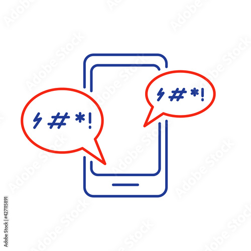 Cyber bullying line icon. Cyberbullying victim. Abuse, internet hate, swear and insult concept. Line icon of cyberbullying online chat in smartphone. Vector illustration. Editable stroke