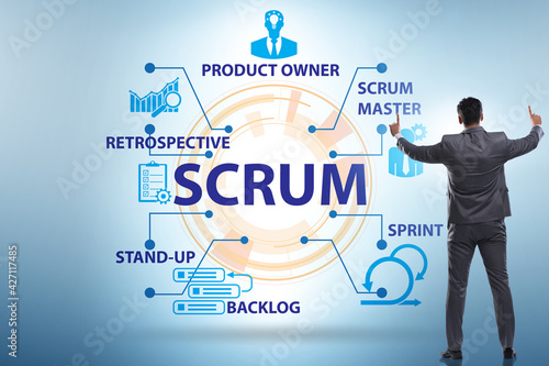 Businessman in SCRUM agile method concept