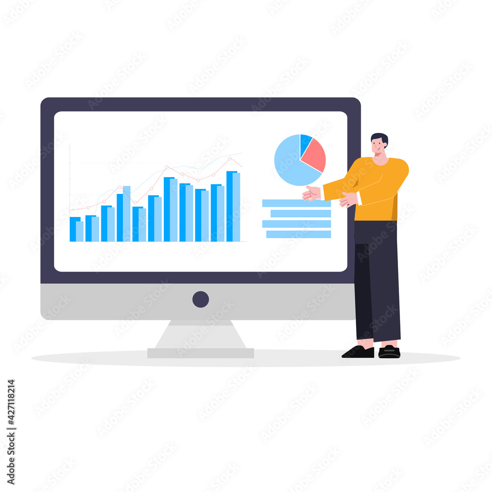 illustration of a man at work explaining a presentation illustration of a man at work explaining a presentation