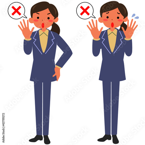 制止するスーツを着た若い女性