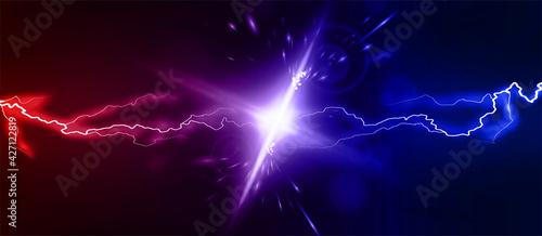Canvas Print Lightning collision red and blue background, versus banner