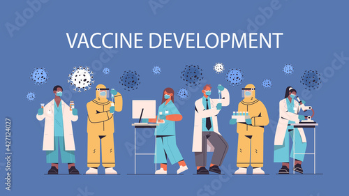 mix race scientists developing vaccine to fight against coronavirus researchers team working in medical lab