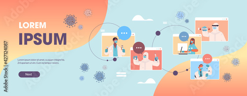 scientists in web browser windows developing vaccine to fight against coronavirus vaccine development