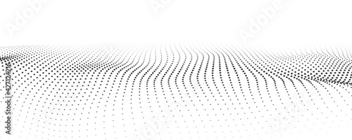 Wave 3d. Wave of particles. Futuristic point wave. Design for poster. Technology vector background. Vector illustration.