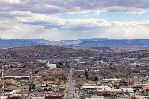 Aerial view of the cityscape of St George with the St. George Utah Temple