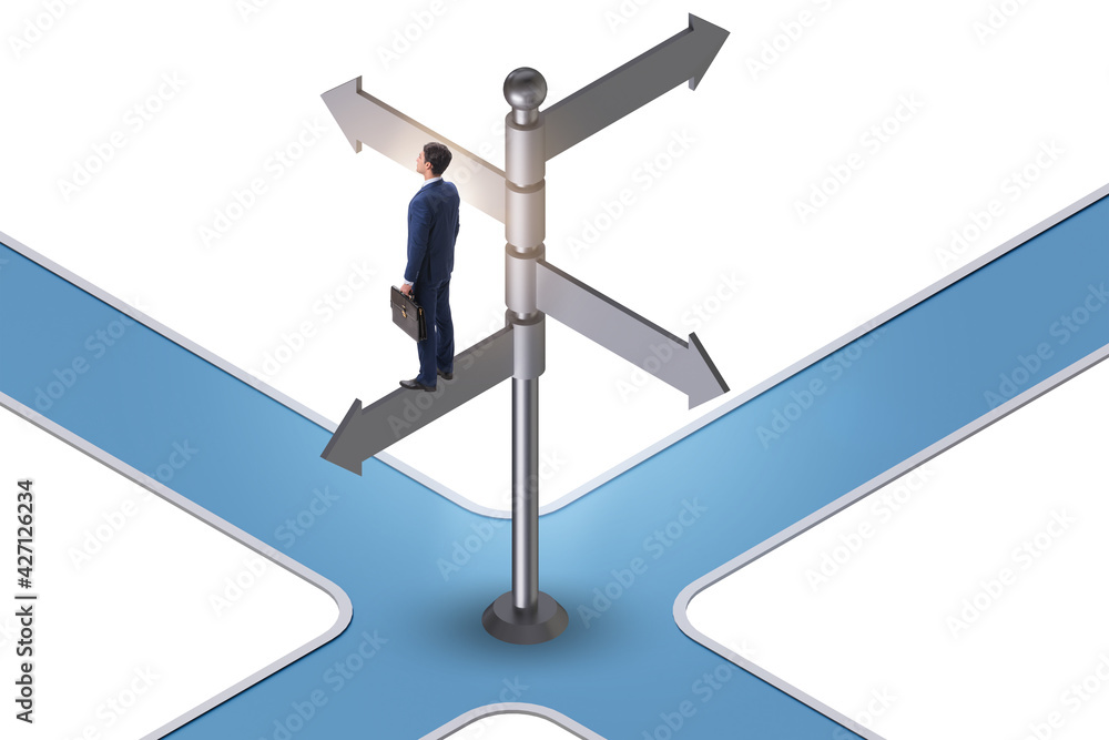 Businessman at the crossroads choosing strategy Businessman at the crossroads choosing strategy
