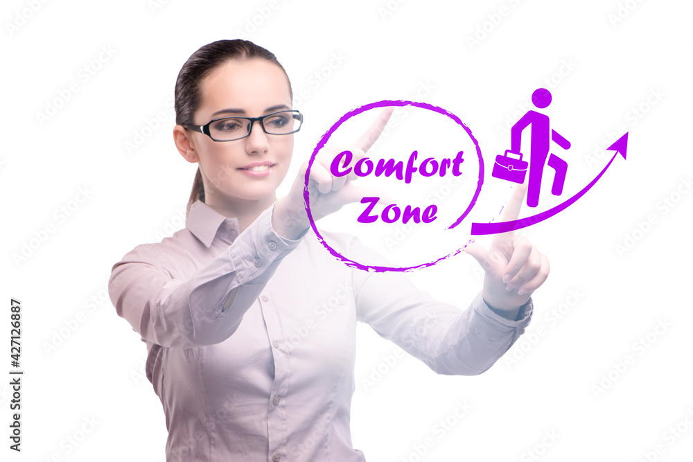Businesswoman in the concept of stepping out of comfort zone Businesswoman in the concept of stepping out of comfort zone