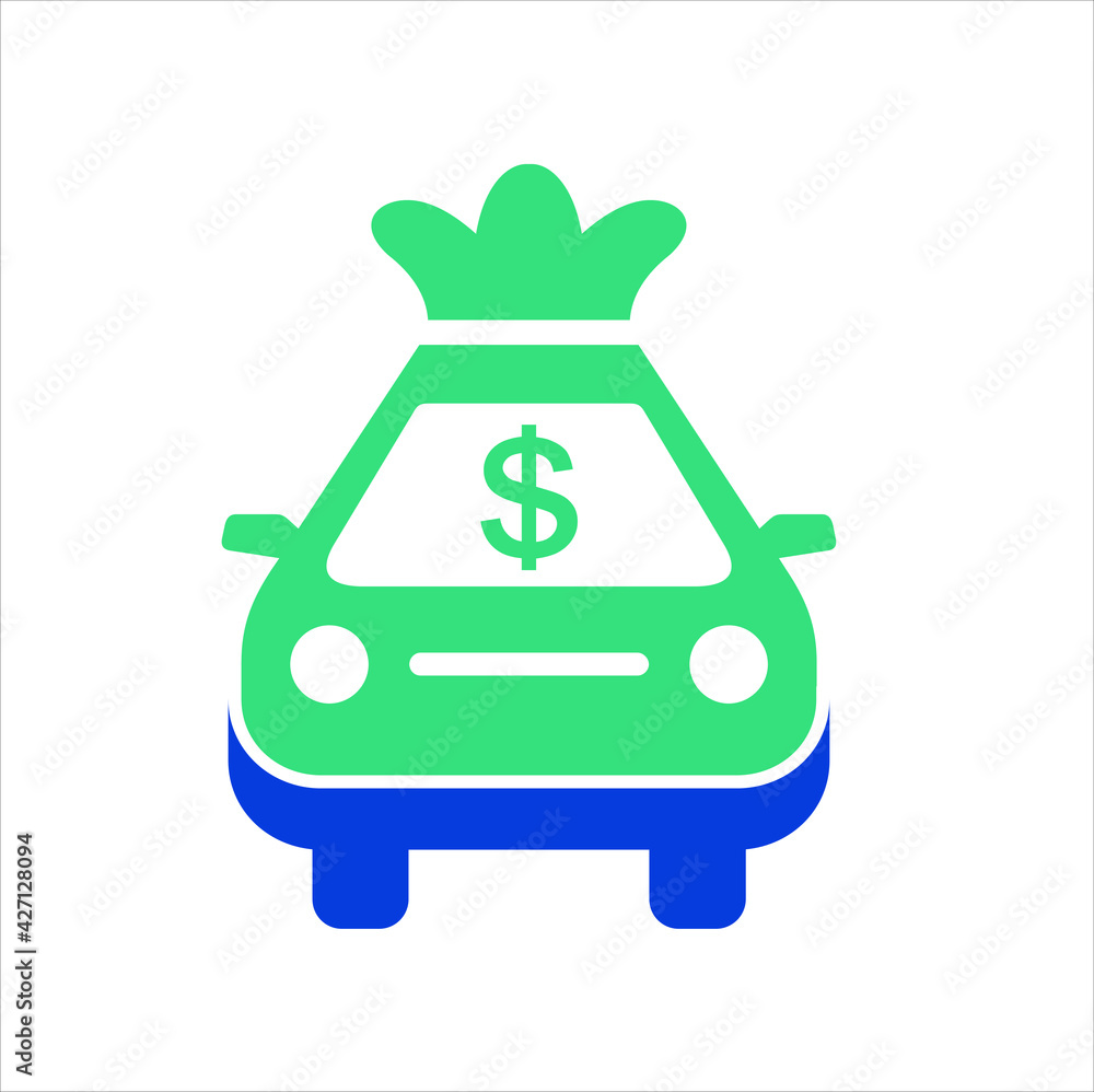 Obraz premium illustration of a car combined with a money bag, icon for car insurance or icon for buying and selling a car.