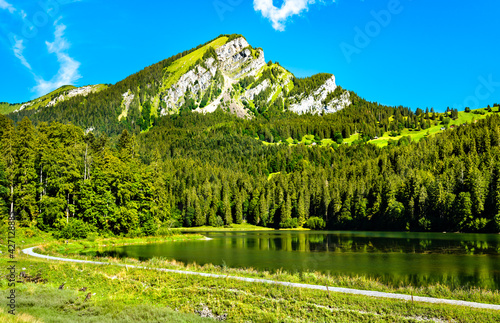 Landscape of Obersee lake in Swiss Alps photo